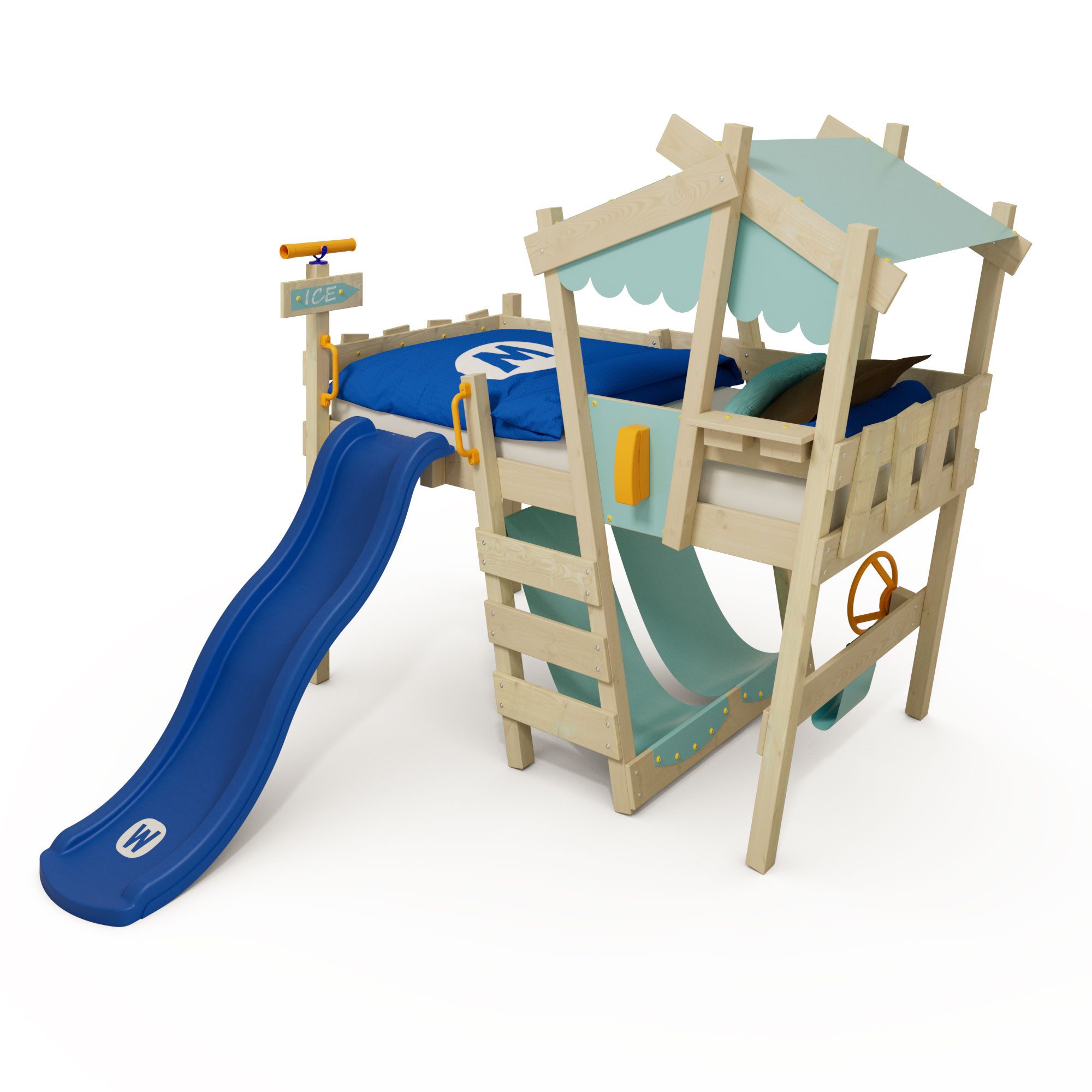 Wickey Kinderbett CrAzY Snuggy Massivholz-Hochbett mit Leiter, Lenker & Rut günstig online kaufen