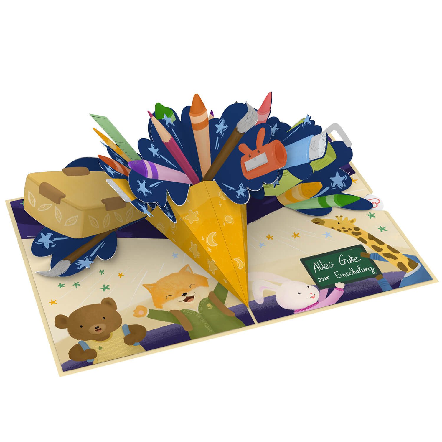 papercrush Schulanfangskarte Glückwunsch zur Einschulung von Mädchen & Jungen, Pop-Up Karte, Handgemacht