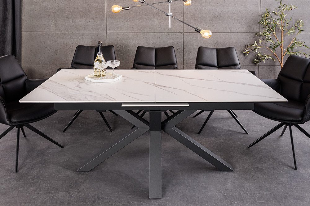 riess-ambiente Esstisch ETERNITY 160-200cm weiß/schwarz – Keramik, Marmor-Look, Metallgestell (Einzelartikel, 1-St), Sterngestell & ausziehbar für Flexibilität – ideal bis zu 8 Personen