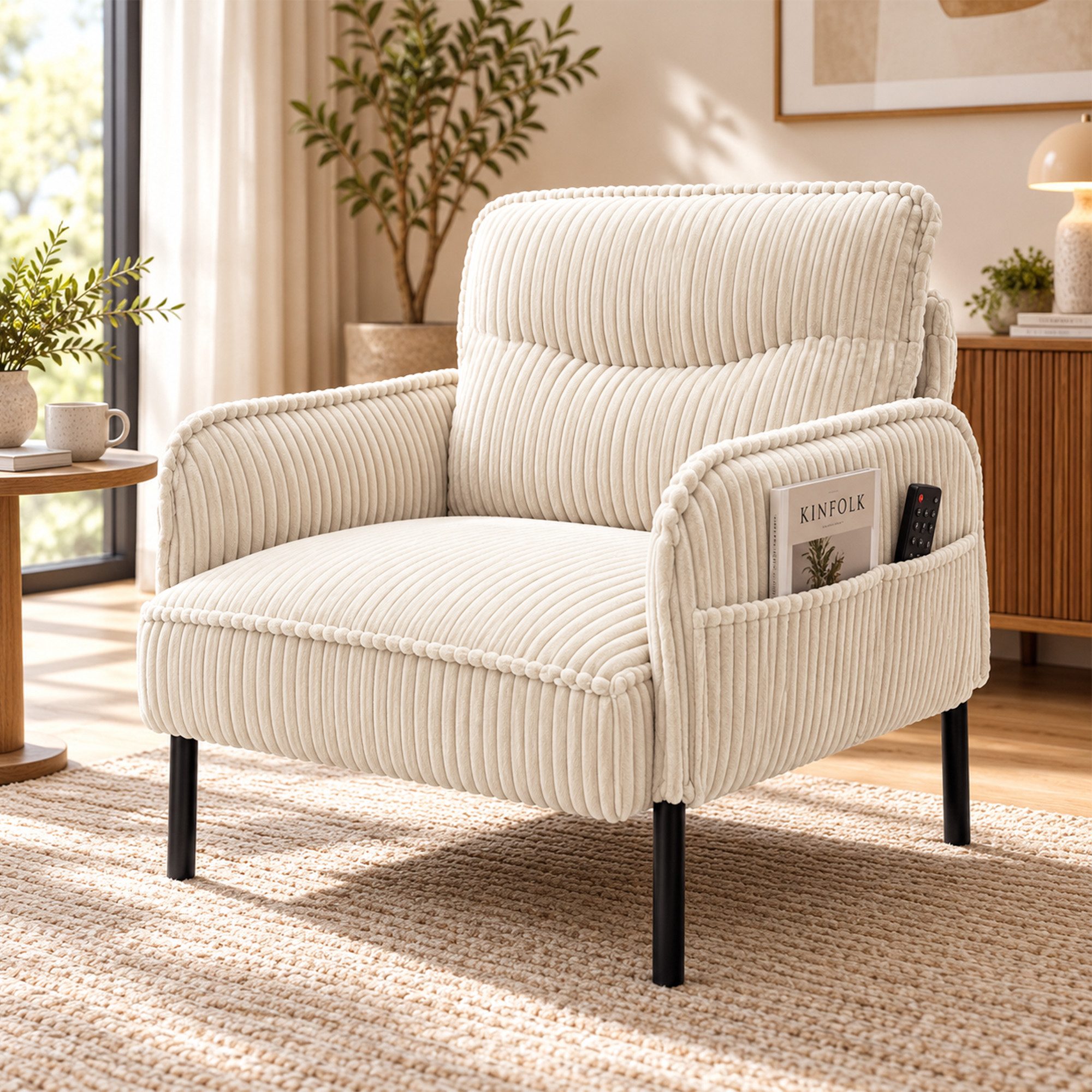 BlingBin Sessel Relaxsessel Polsterstuhl Loungesessel (1-St., Cordstoff, Armlehnen mit Seitentaschen auf beiden Seiten), für Wohnzimmer, …