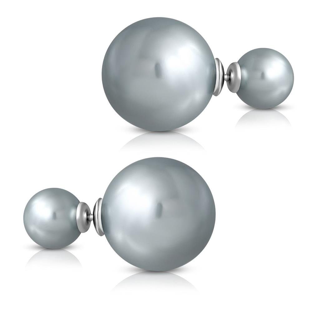 BUNGSA Ohrring-Set Ohrstecker Doppelperlen Grau 14x8 aus Edelstahl Damen (1 Paar (2 Stück) | Ohrringe