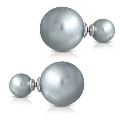 BUNGSA Ohrring-Set Ohrstecker Doppelperlen Grau 14x8 aus Edelstahl Damen (1 Paar (2 Stück)