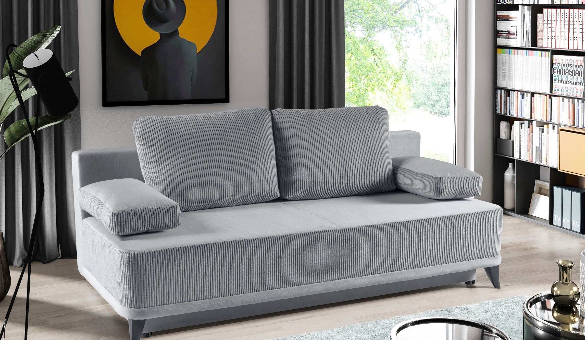 WERK2 Schlafsofa Rosso Breite 204, Liegefläche 140/200cm. aktueller Cord Materialmix, 2-Sitzer Sofa und Schlafcouch mit Federkern & Bettkasten