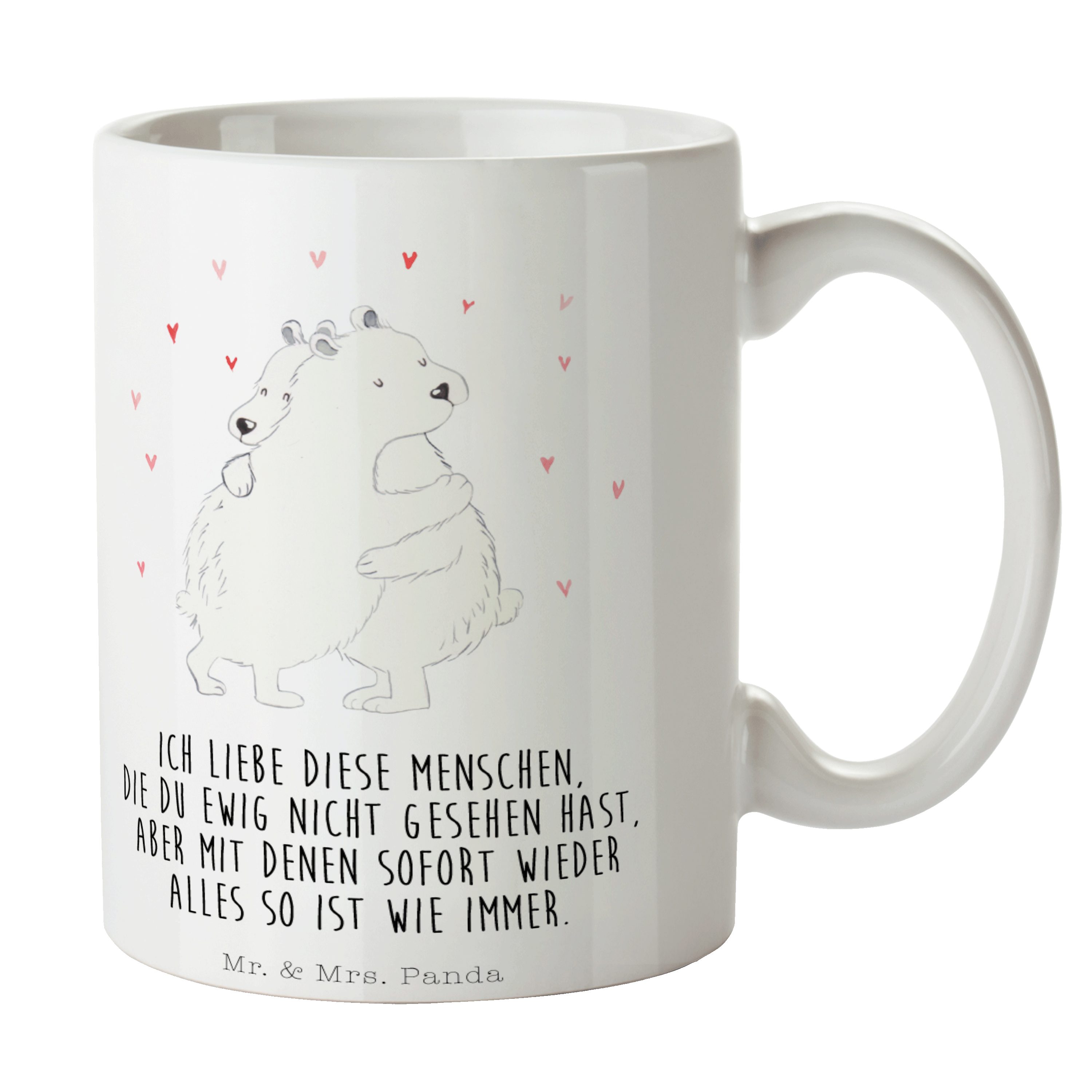 Mr. & Mrs. Panda Tasse Eisbär Umarmen - Weiß - Geschenk, Kaffeetasse, Becher, Teetasse, Teeb, Keramik