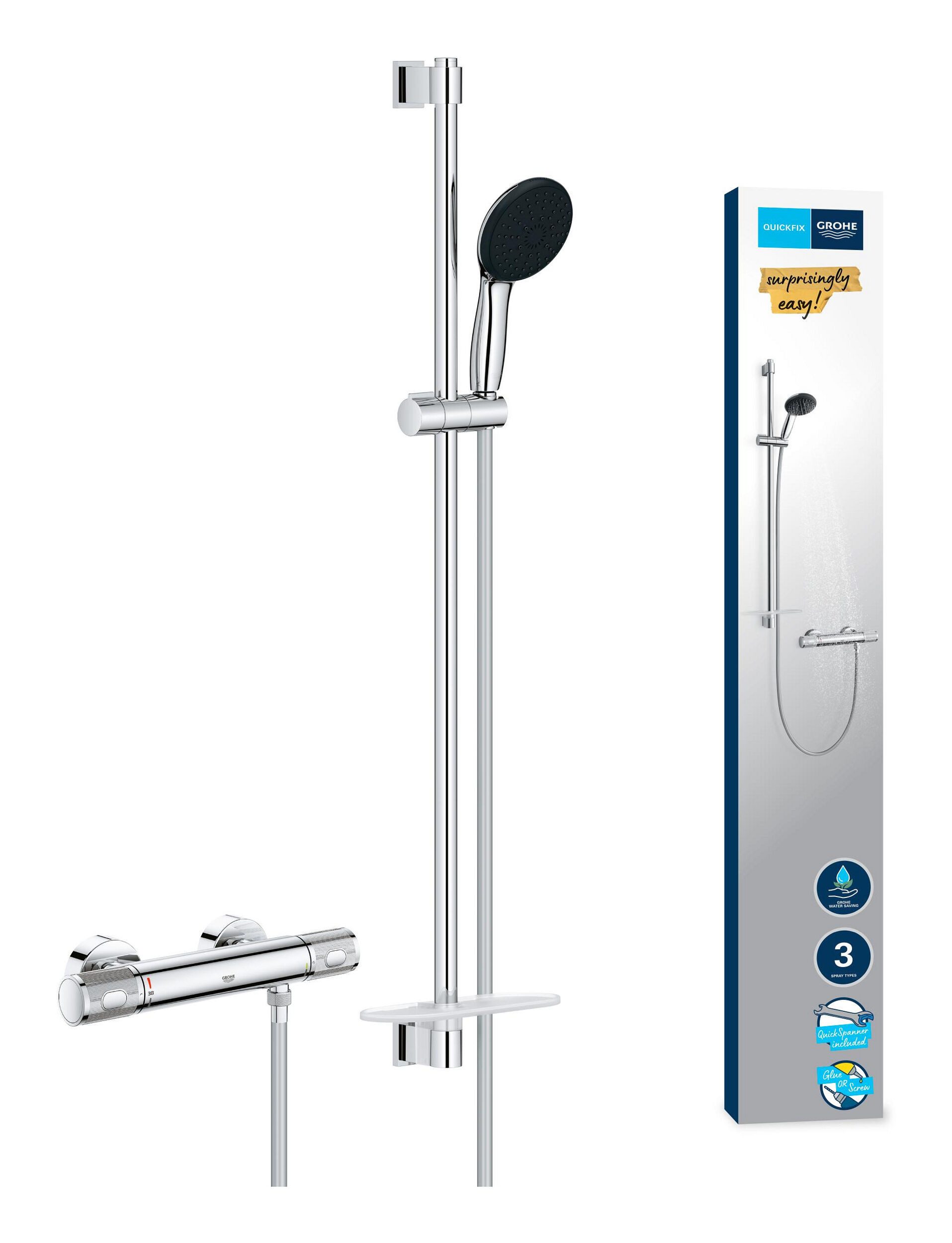 Grohe Badarmatur Precision Feel Thermostat-Brausebatterie mit Brausegarnitur 900 mm - Chrom