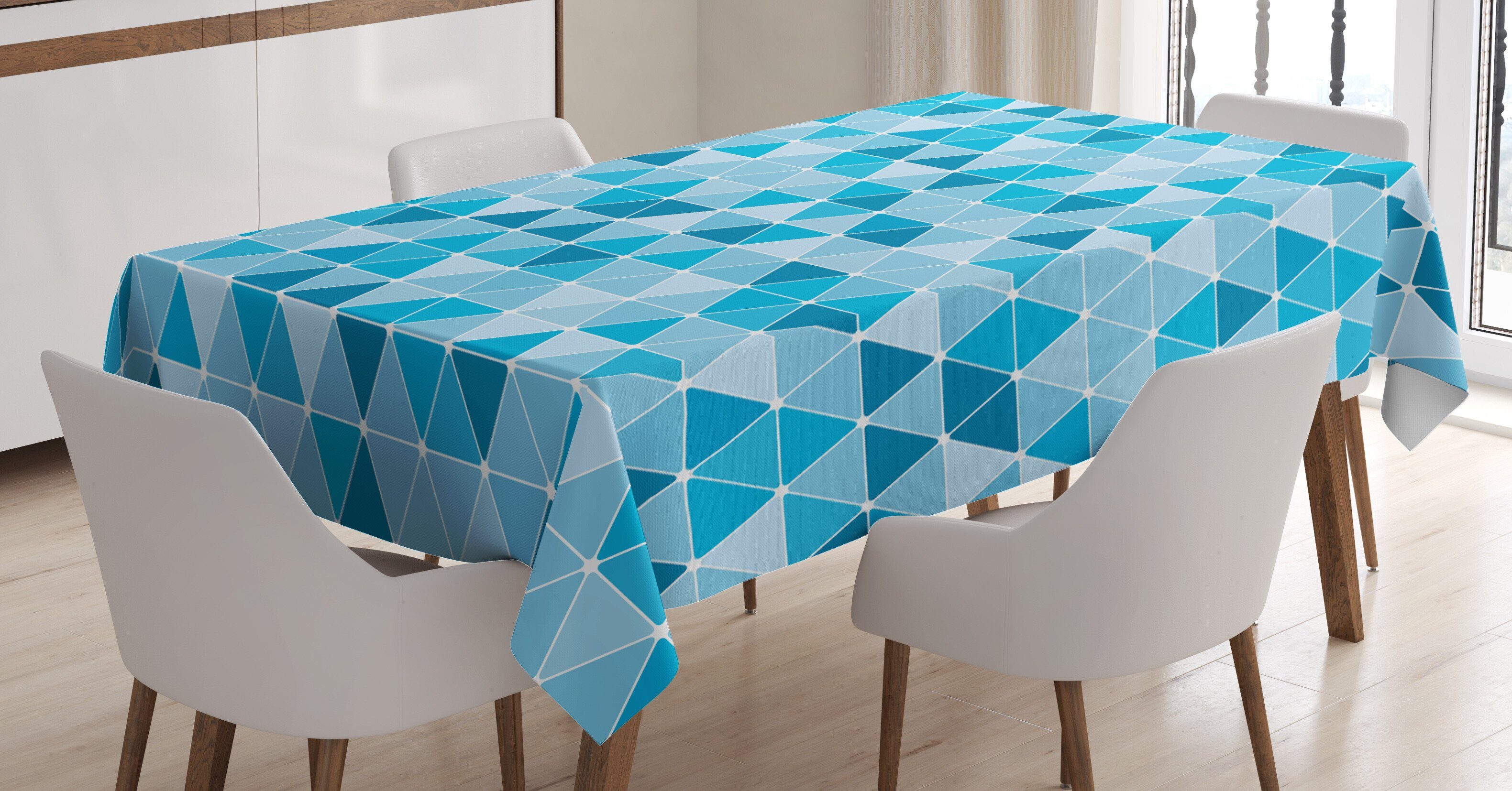 Abakuhaus Tischdecke Farbfest Waschbar Für den Außen Bereich geeignet Klare Farben, Blau Geometrische Triangles Mosaik