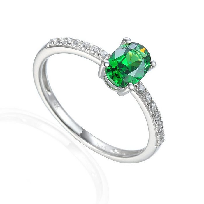 Stella-Jewellery Solitärring 585er Weissgold Damenring synth. Smaragd Gr. 54 (Ring mit Edelstein synth. Smaragd und Zirkonia - inkl. Etui)