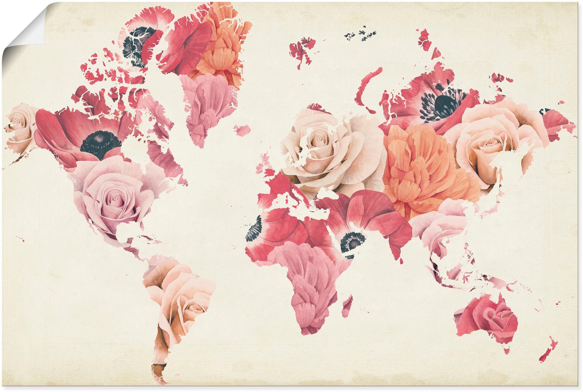 Artland Wandbild Erde lacht in Blumen, Land- & Weltkarten (1 St), als Alubild, Leinwandbild, Wandaufkleber oder Poster in versch. Größen