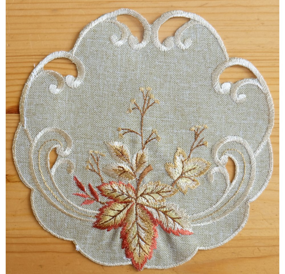 matches21 HOME & HOBBY Tischdecke Deckchen Blätter bunt Herbstlaub Stick Ø 20 cm grün (1-tlg)