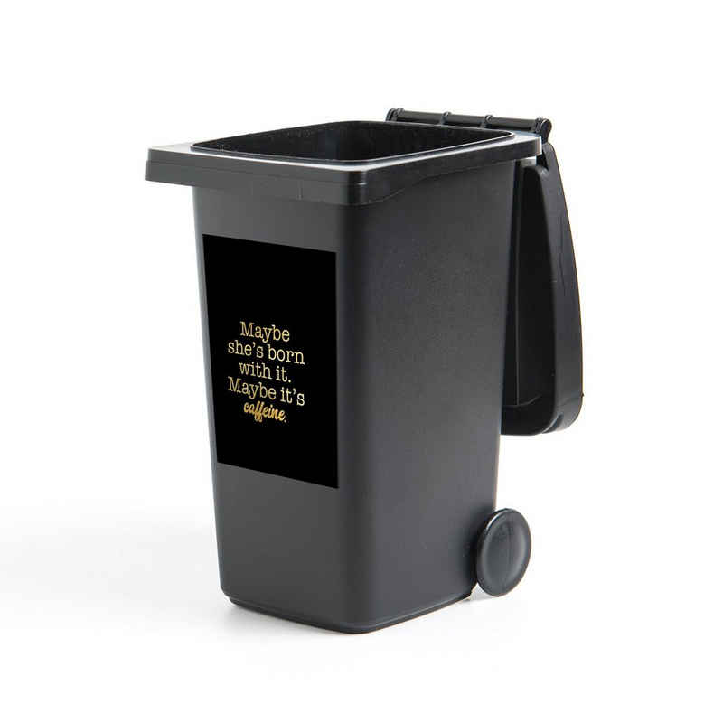 MuchoWow Wandsticker Zitate - Koffein - Gold - Schwarz (1 St), Mülleimer-aufkleber, Mülltonne, Sticker, Container, Abfalbehälter