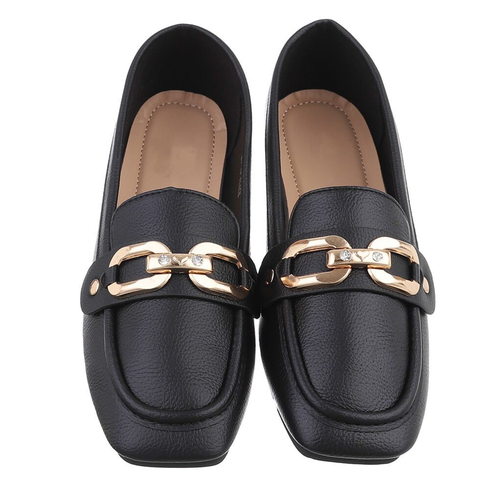 Ital-Design Elegante Loafers für Damen – Hoher Komfort & Stil Slipper (89092041) Blockabsatz Mokassins in Schwarz
