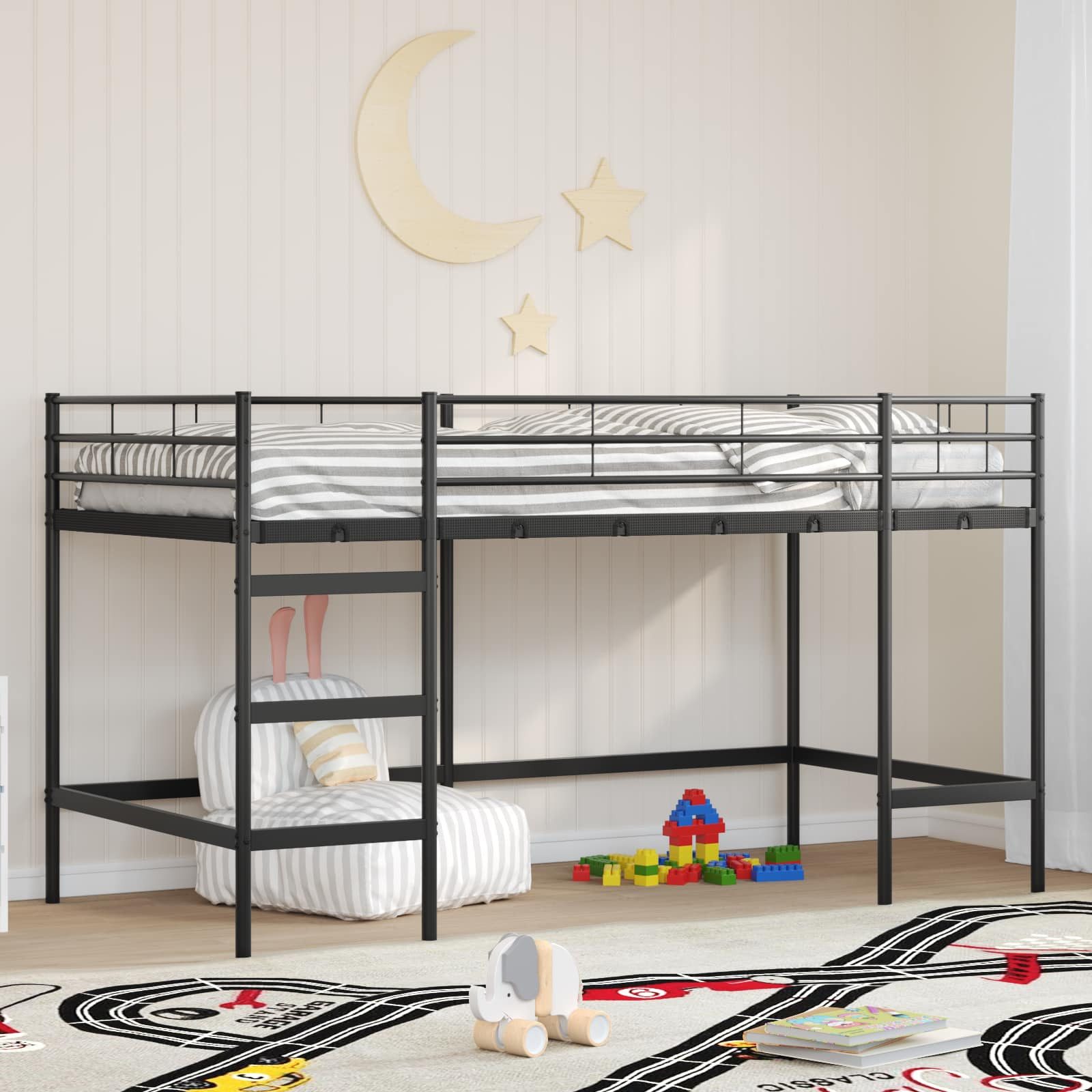 vidaXL Bett Kinderloftbett Uni Schwarz 80 x 200 cm Stahl (1-tlg)