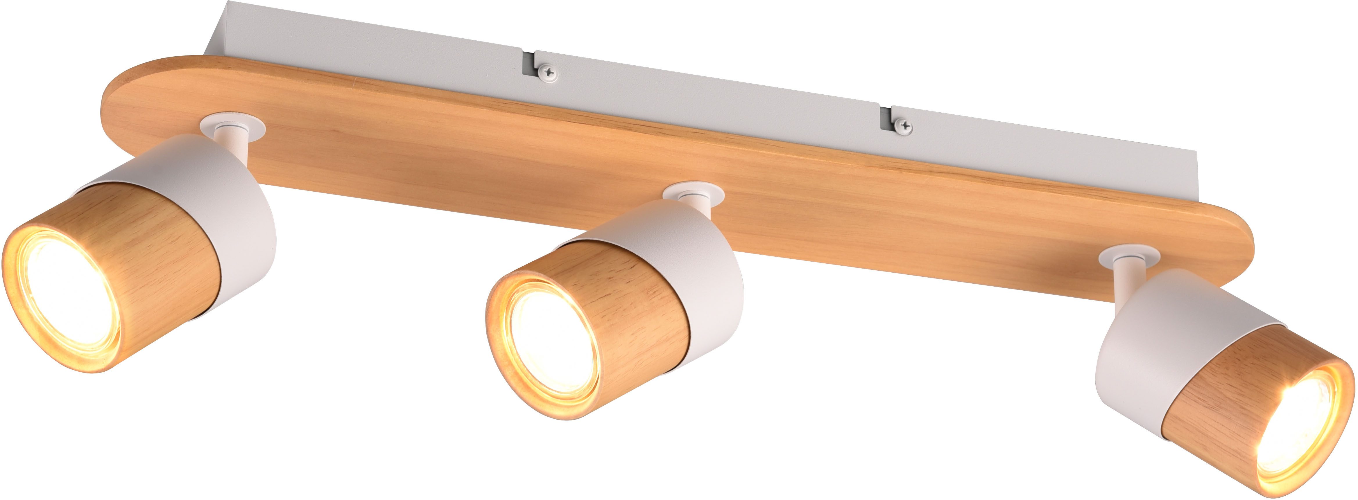 TRIO Leuchten Deckenstrahler ARUNI, Spot 3-flammig Wandspot Deckenspot exkl 3x GU10 max 10W, Leuchtmittel wechselbar, warmweiß - kaltweiß, Deckenstrahler mit Materialmix Holz / Metall für Küche Flur Wohnzimmer