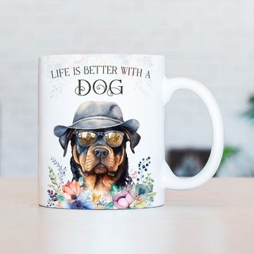 Cadouri Tasse ROTTWEILER - Kaffeetasse für Hundefreunde, Keramik, mit Hunderasse, beidseitig bedruckt, handgefertigt, Geschenk, 330 ml