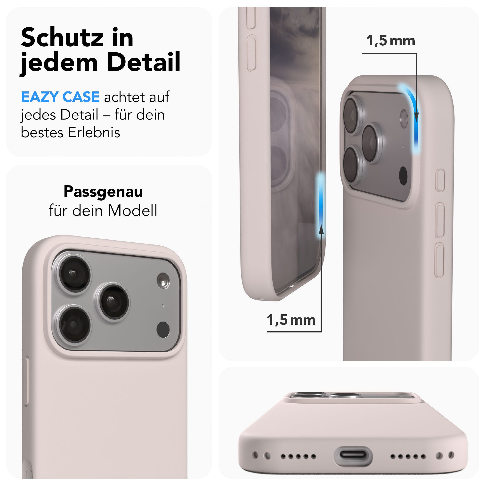 EAZY CASE Handyhülle für Apple iPhone 17 Pro Hülle Silikon 6,3 Zoll, Silikon Schutzhülle mit Kameraschutz kratzfest Cover Rosabraun