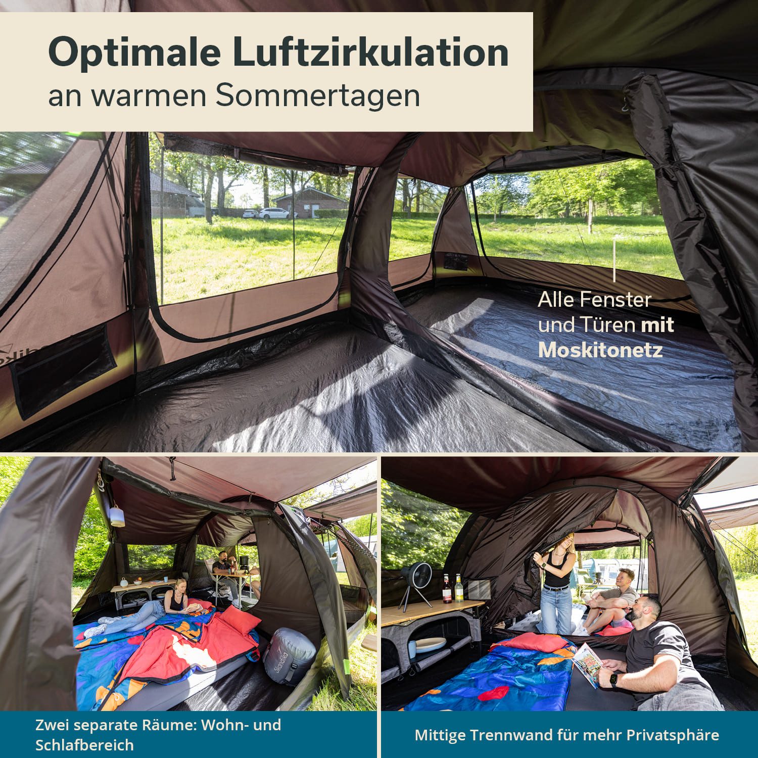 Skandika Tunnelzelt Campingzelt, Familienzelt, Solheim 4 Protect, 170 cm Stehhöhe, eingenähter Zeltboden, 3000mm Wassersäule, UPF 50+, mit Moskitonetz