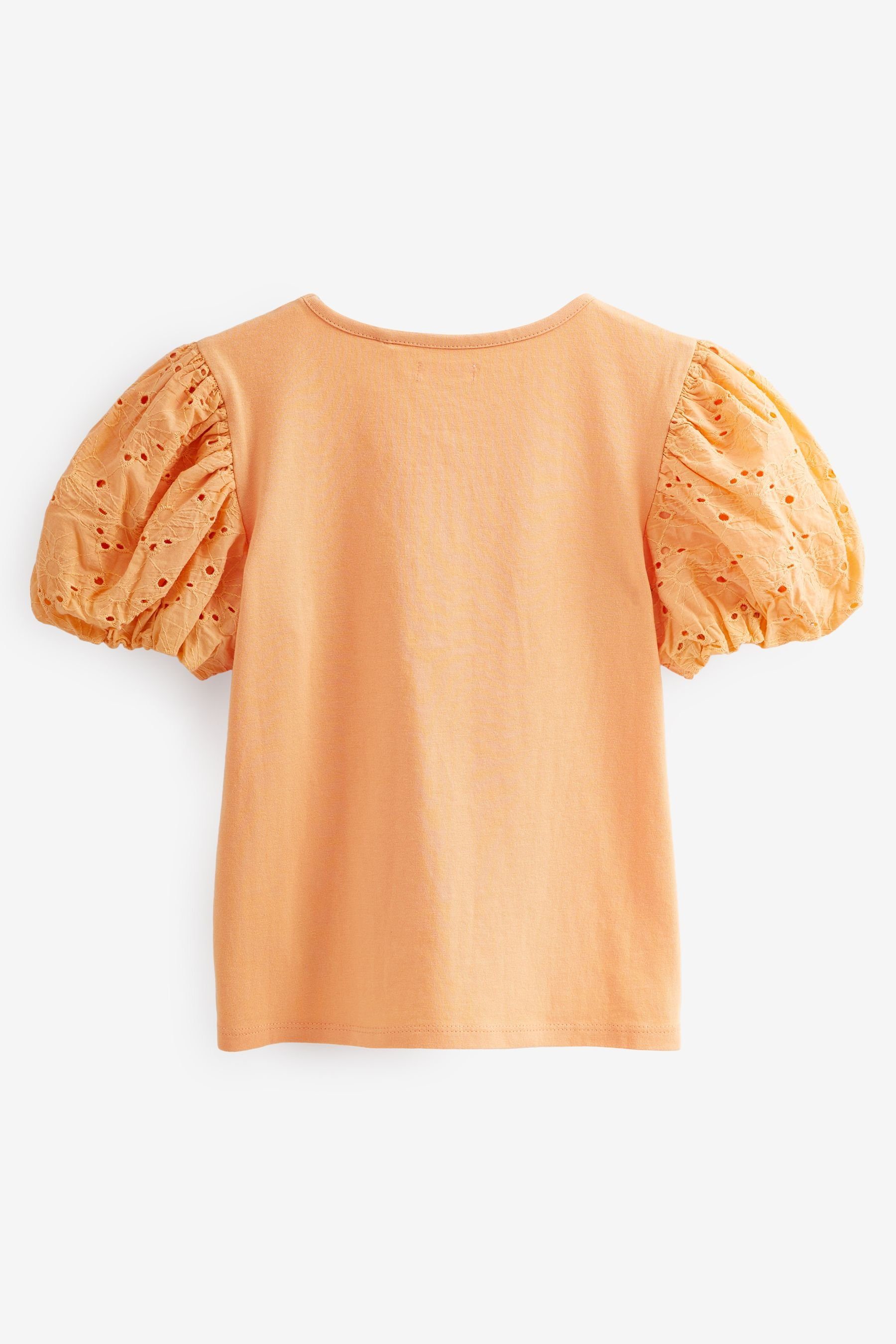 T-Shirt T-Shirt Orange mit Next (1-tlg) und Puffärmeln Lochstickerei