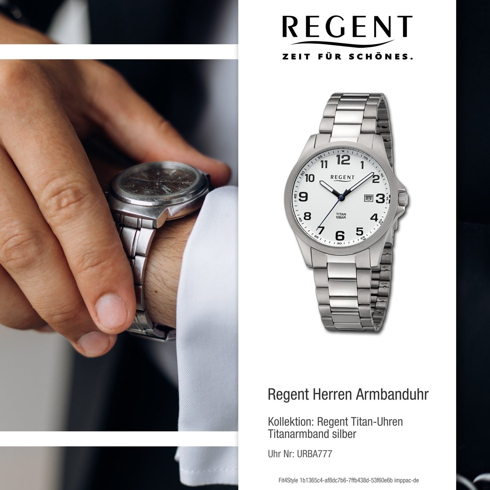 extra Herren Regent Herrenuhr Titanarmband 39mm) Armbanduhr Quarzuhr silber, Regent Analog, (ca. groß Gehäuse, rundes