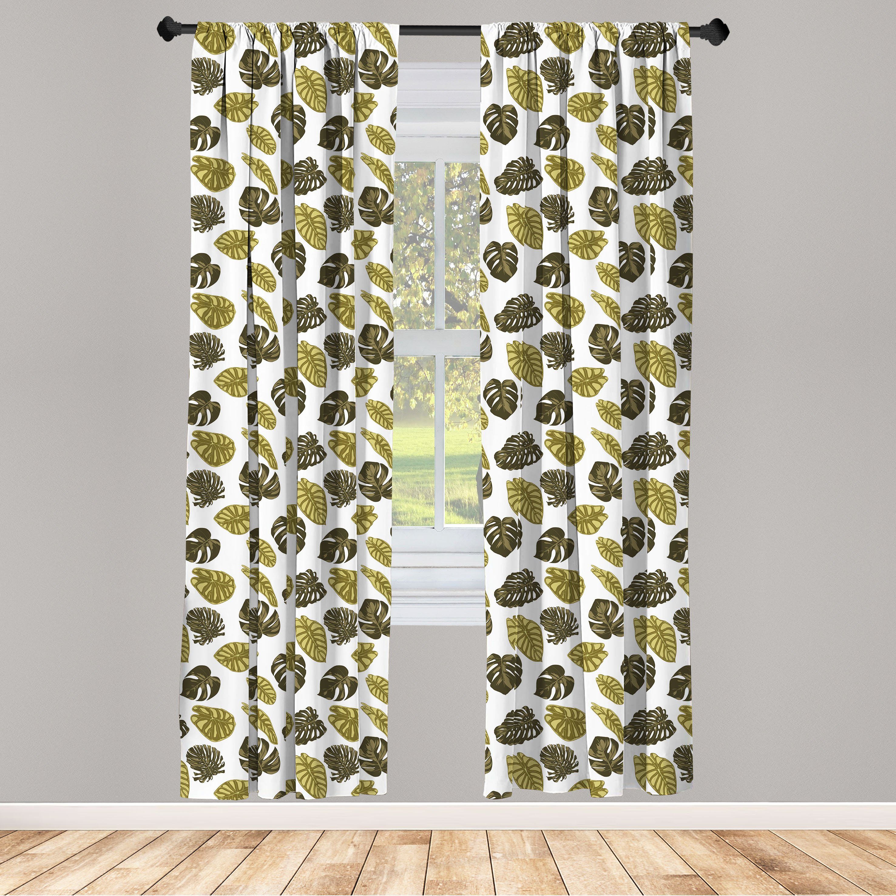 Gardine Vorhang für Wohnzimmer Schlafzimmer Dekor, Abakuhaus, Microfaser, Jungle Leaves Monstera Alocasia