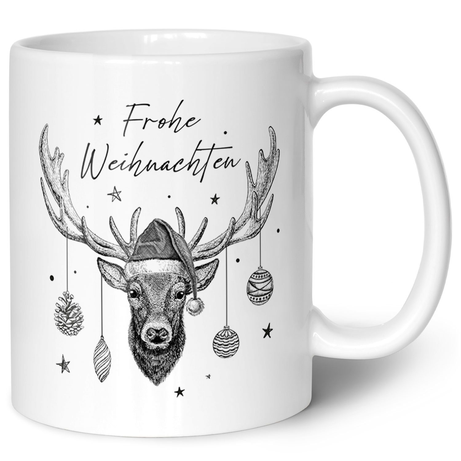 GRAVURZEILE Tasse - Weihnachten, & Männer für - Weiß Frohe Elch Geschenke Weihnachten Weihnachtsmotiv Frauen zu mit