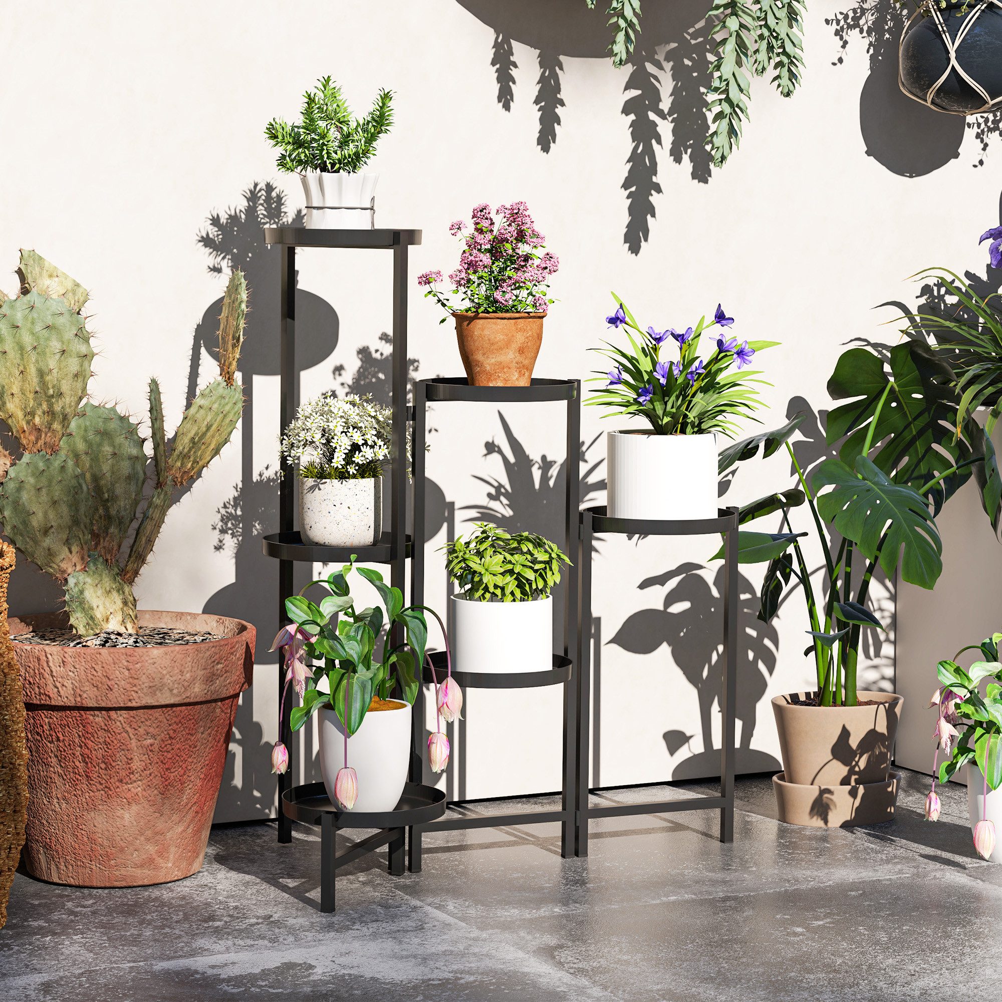 Outsunny Pflanzentreppe Pflanzenregal aus Metall, mehrstöckig Blumenregal, 80cm hoch (6-Etagen Pflanzenständer, 1 St., Blumenständer), für Wohnzimmer, Garten Balkon Deko, Schwarz