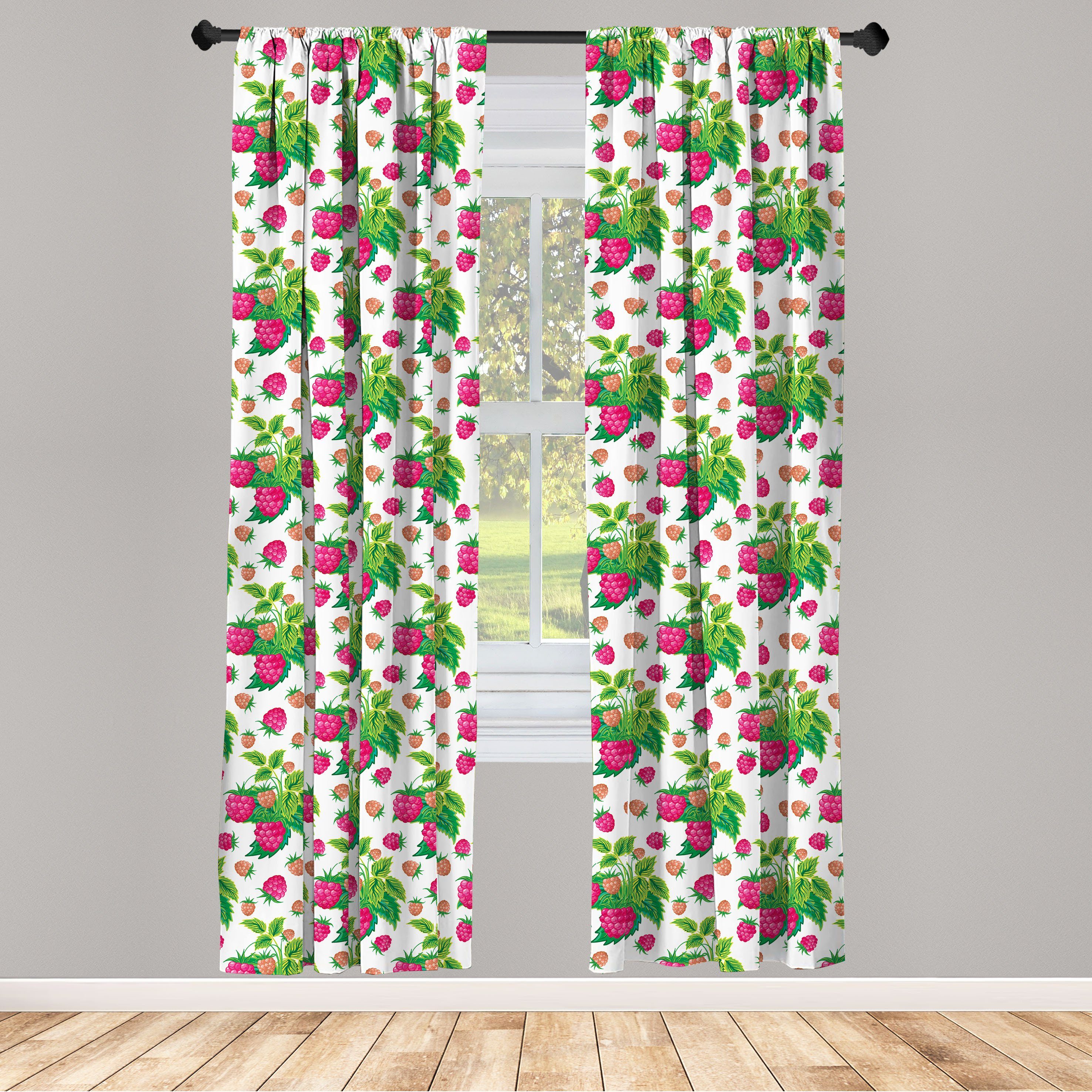 Gardine Vorhang für Obst Blätter und grüne Abakuhaus, Microfaser, Dekor, Schlafzimmer Himbeeren Wohnzimmer
