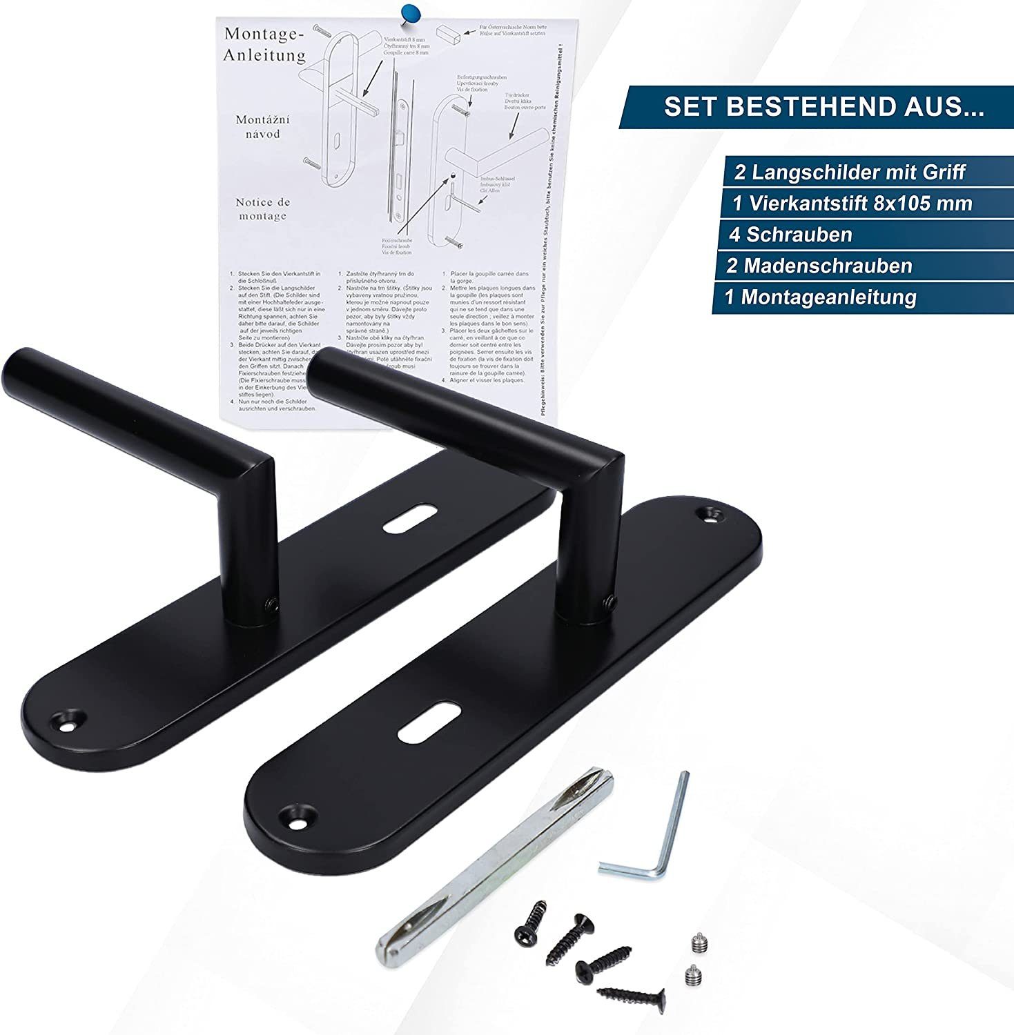 Alpertec Türbeschlag Türbeschlag 6er Set, schwarz matt für 5 x Zimmer- und 1 x Bad/WC Türen (Set, 6 St., Sparset), Edelstahl schwarz