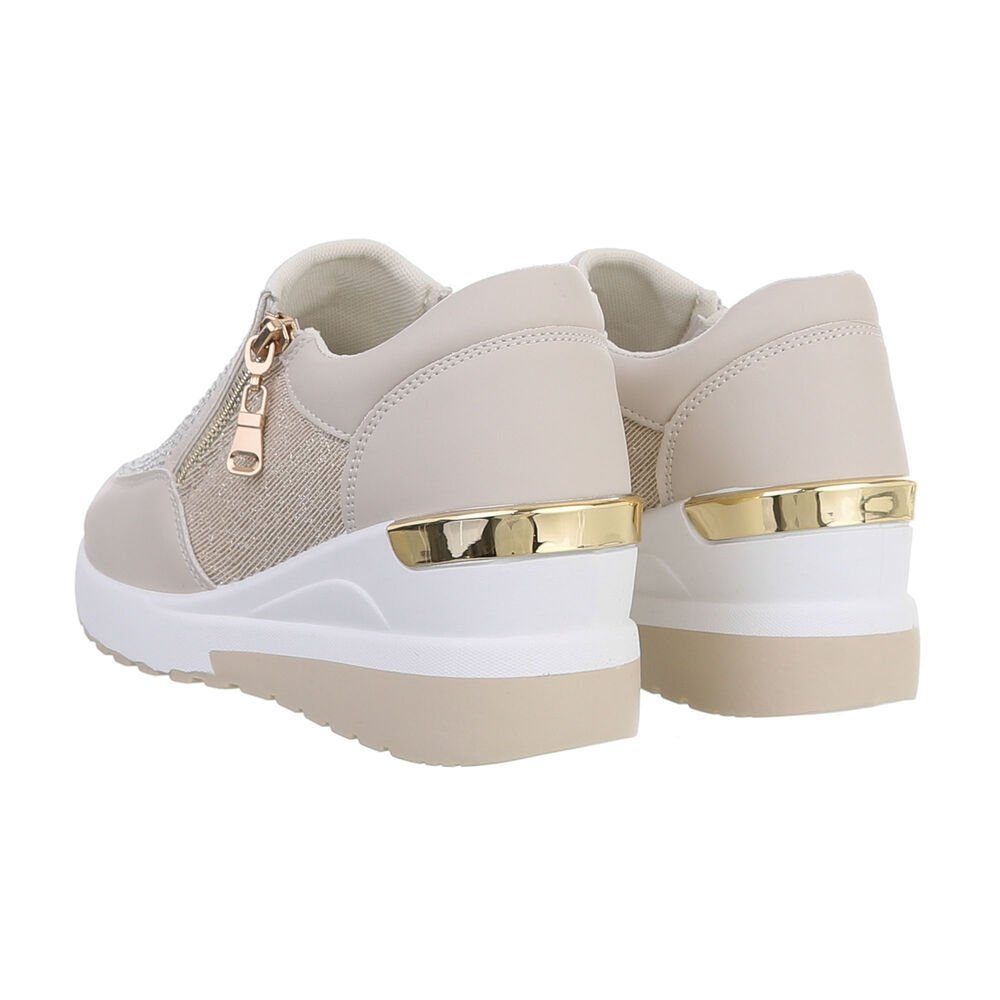 Ital-Design Damen Low-Top Freizeit Sneaker Keilabsatz/Wedge Sneakers Low in Beige