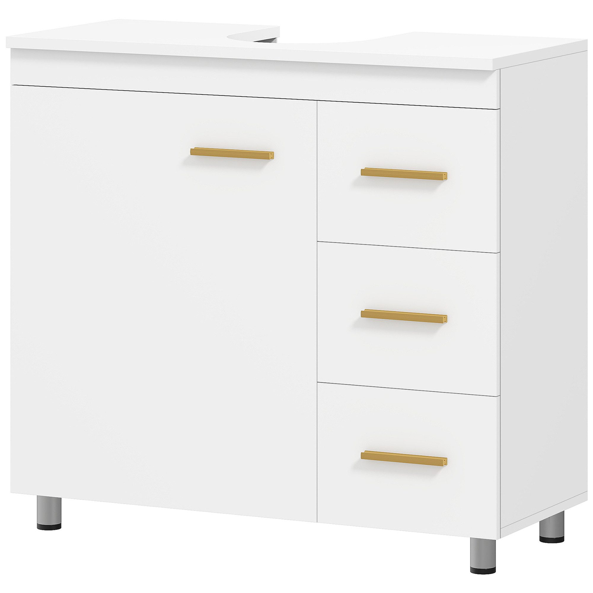 MC Star Waschbeckenunterschrank Waschbeckenunterschrank U-Schnitt 3 Schubladen Softclose 70x30x65cm (Weiß)