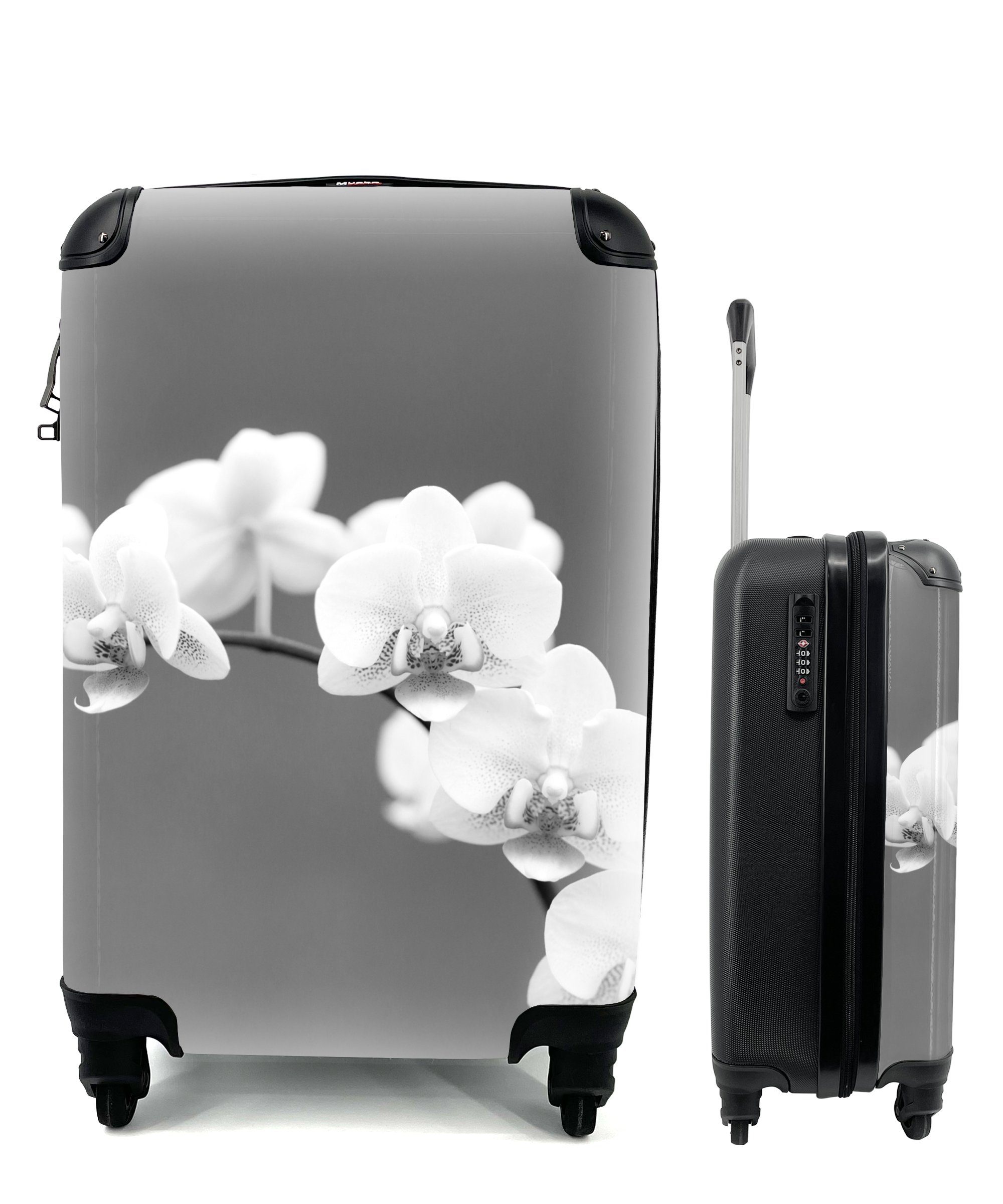 MuchoWow Handgepäckkoffer Orchidee - Blumen - Pflanze - Weiß - Lila, 4 Rollen, Reisetasche mit rollen, Handgepäck für Ferien, Trolley, Reisekoffer