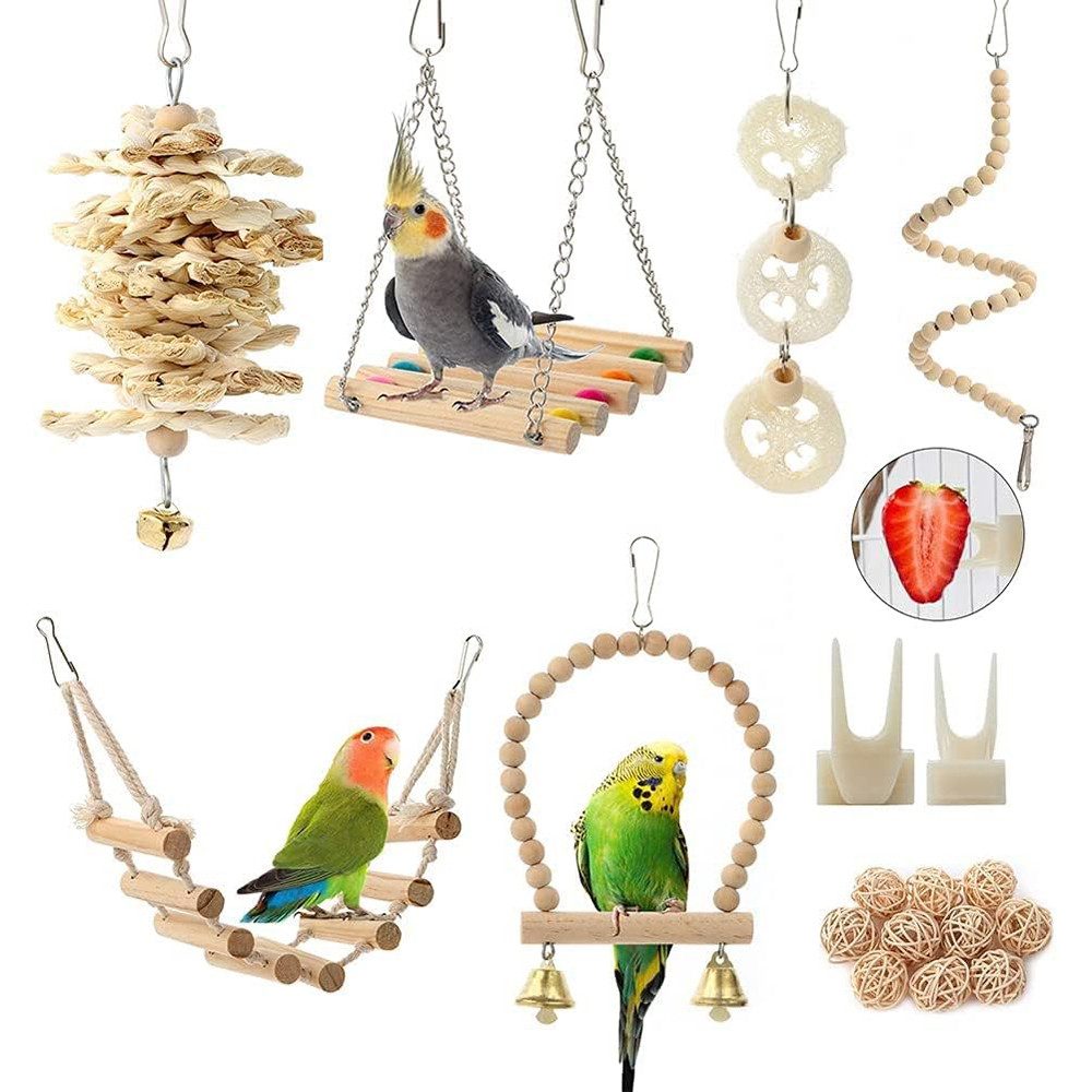 AFKSMILE Vogelspielplatz 18 Stück Vogel-Papageien-Spielzeug, Aufhängen Papageien Spielzeug Set, Für Sittiche, Liebesvögel, Finken und andere kleine Haustiere