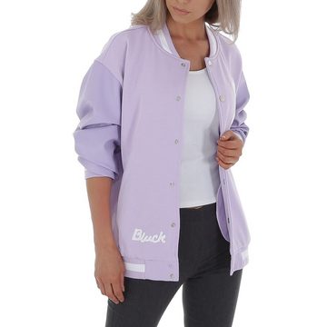 Ital-Design Steppjacke Damen Freizeit Applikation Textprint Stretch Übergangsjack in Lila