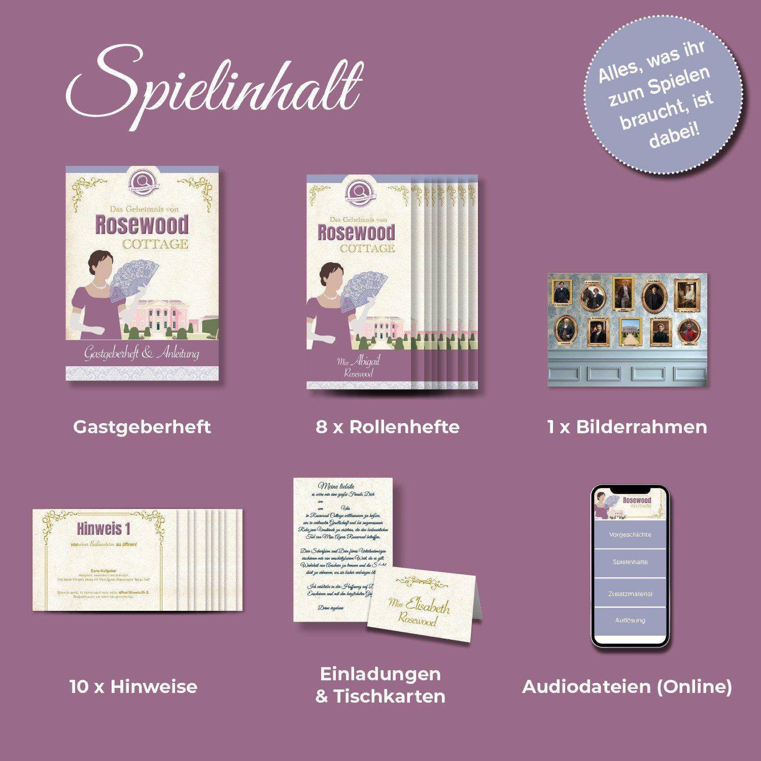 mitmach-krimi Spiel Rosewood Cottage - Krimi Dinner für 6-8 Ladies - Regency 1815, Rosewood Cottage
