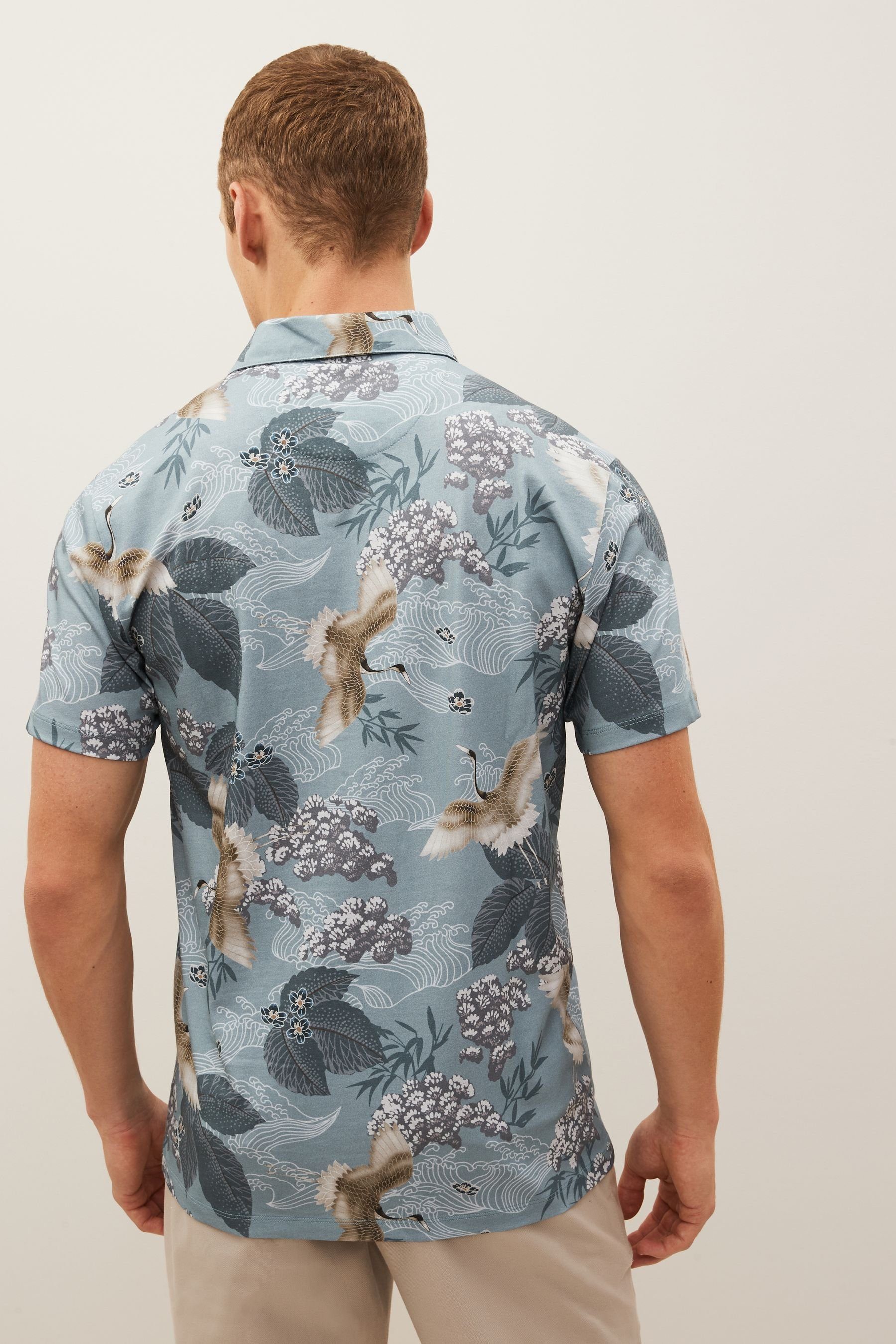 Crane mit Geoprint Poloshirt Blue Next Polo-Shirt Bird (1-tlg)