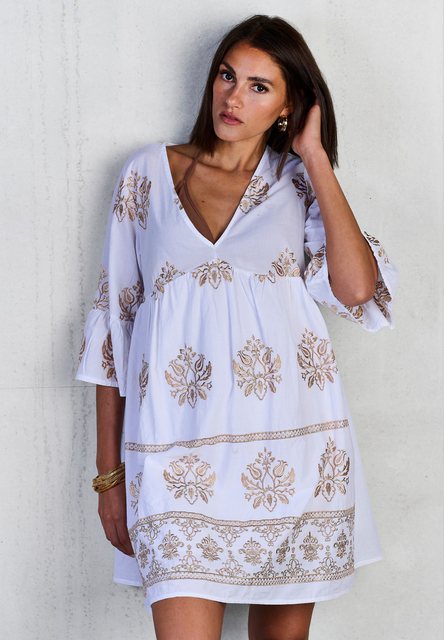 Andijamo-Fashion Minikleid GOLDEN BLOOM Locker fallendes Kleid in ausgestel günstig online kaufen
