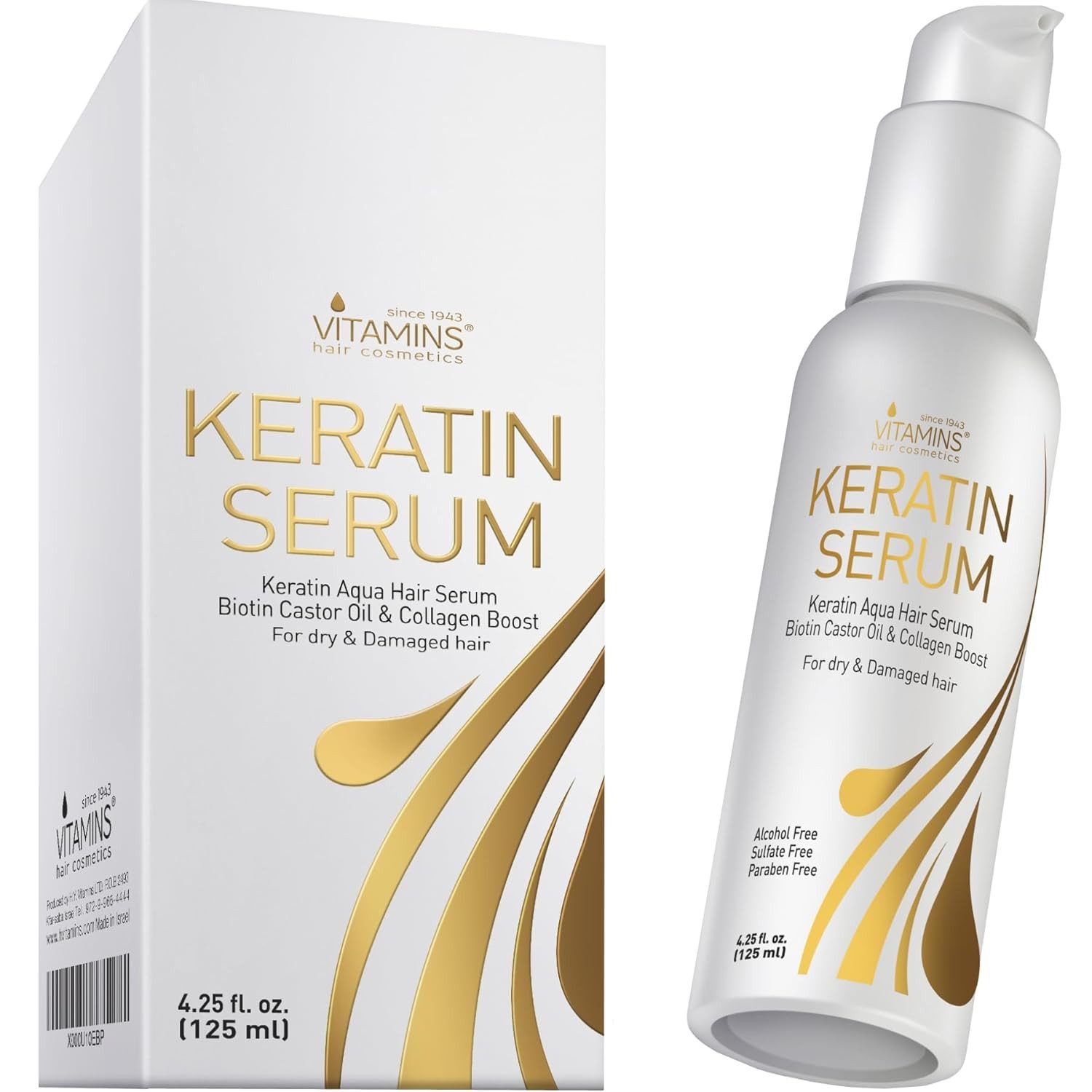 VITAMINS hair cosmetics Haarserum Keratin – Biotin, Kollagen & Castor Oil, Intensive Reparaturpflege, Für trockenes, geschädigtes & strapaziertes Haar, Anti-Frizz & Hitzeschutz