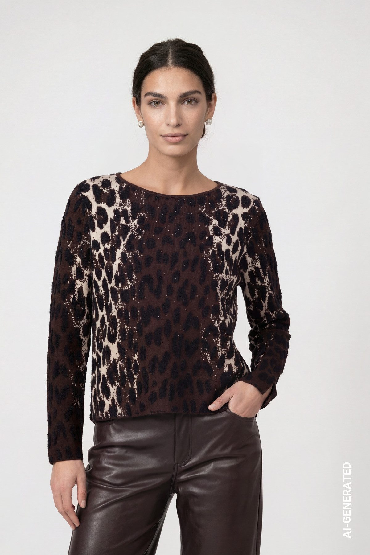 Monari Strickpullover Pullover Leojacquard Regular fit mit Strassdetails