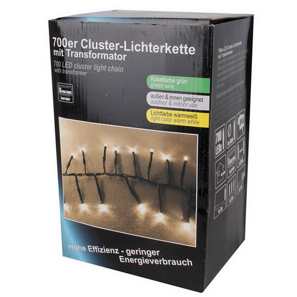 LED-Lichterkette Exclusiv Funktionen Kabelfarbe: 8 innen und außen Cluster-Lichterkette GmbH mit 700-flammig, Grün, für Linder warmweiß