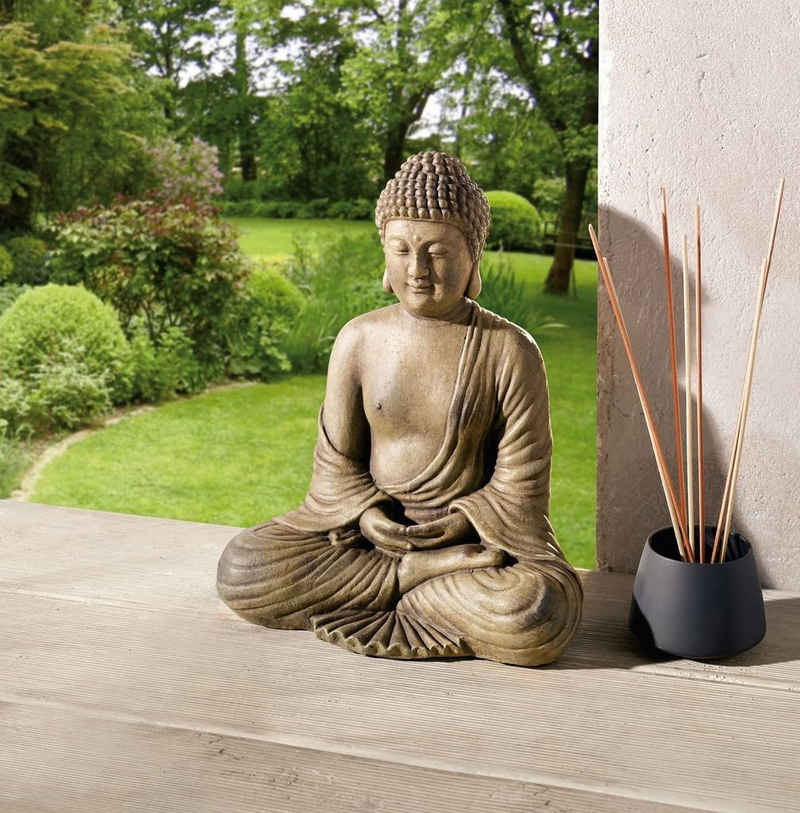 Home-trends24.de Buddhafigur Buddha Figur Deko Garten Objekt Skulptur Polystein Braun