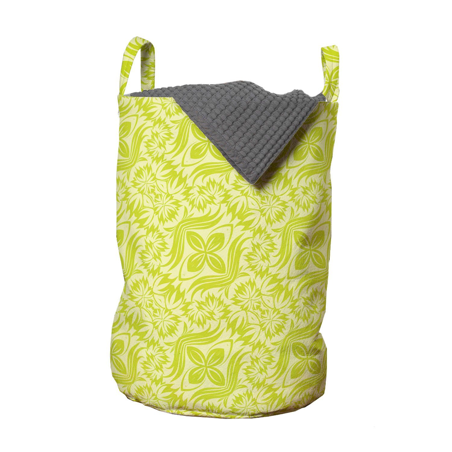 Abakuhaus Wäschesäckchen Wäschekorb mit Griffen Kordelzugverschluss für Waschsalons, Grün Blühendes Blumen-Blatt