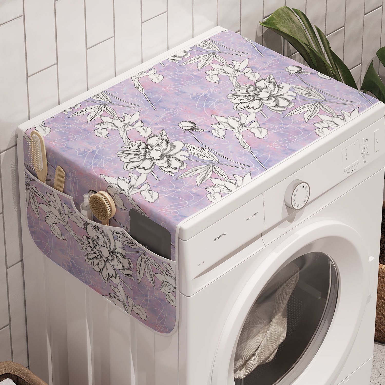 Abakuhaus Badorganizer Anti-Rutsch-Stoffabdeckung für Waschmaschine und Trockner, Romantisch Dreamy Blüten und Knospen