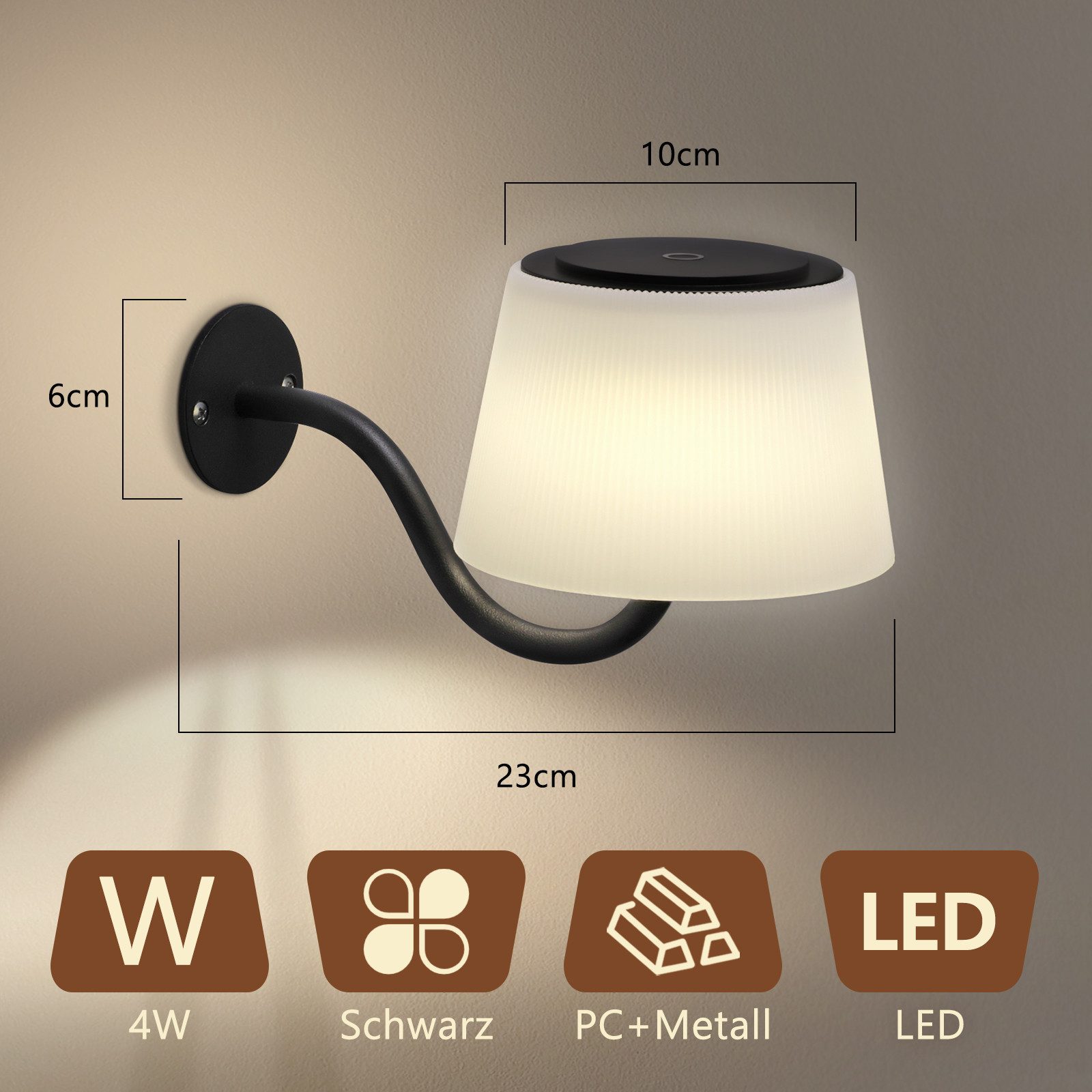 Nettlife LED Wandleuchte Innen Kabellose Schwarz günstig online kaufen