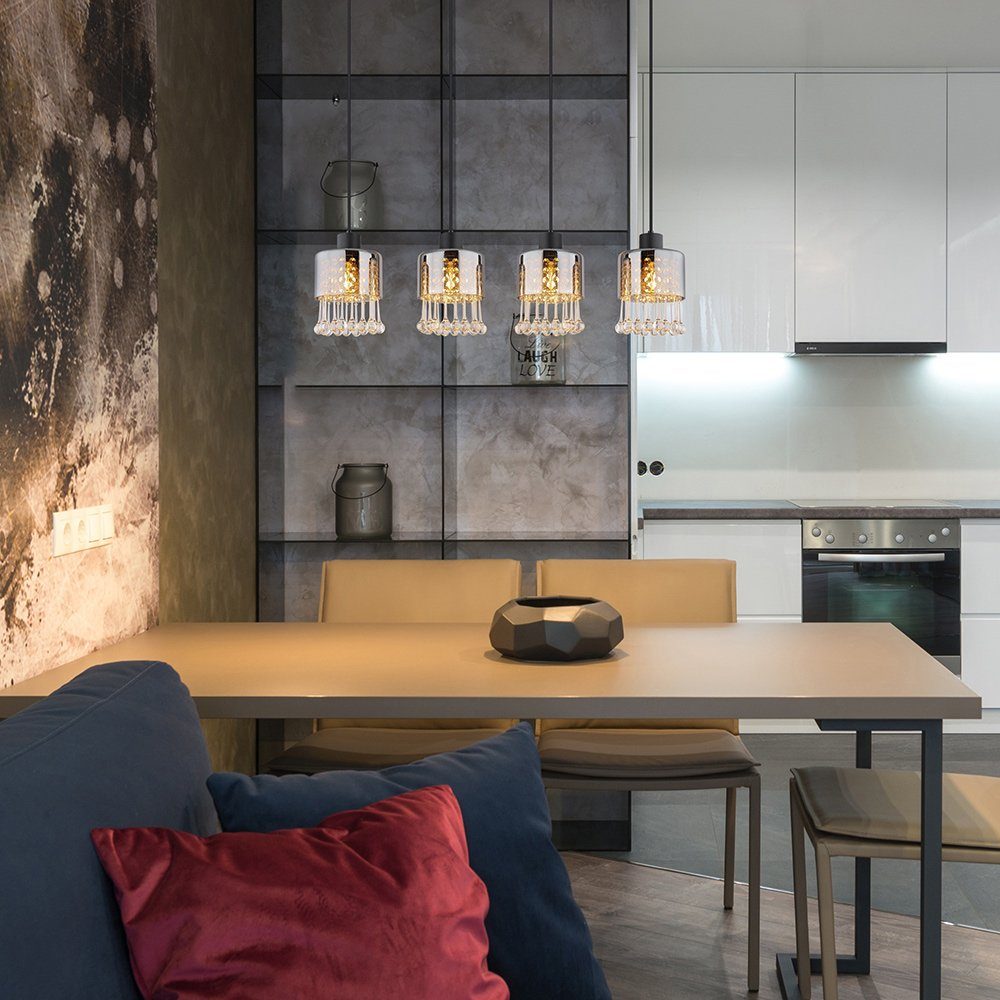 GLOBO LIGHTING Hängeleuchte, Leuchtmittel nicht inklusive, Pendelleuchte Hängelampe Deckenleuchte Metall Schwarz Glas Kristalle L