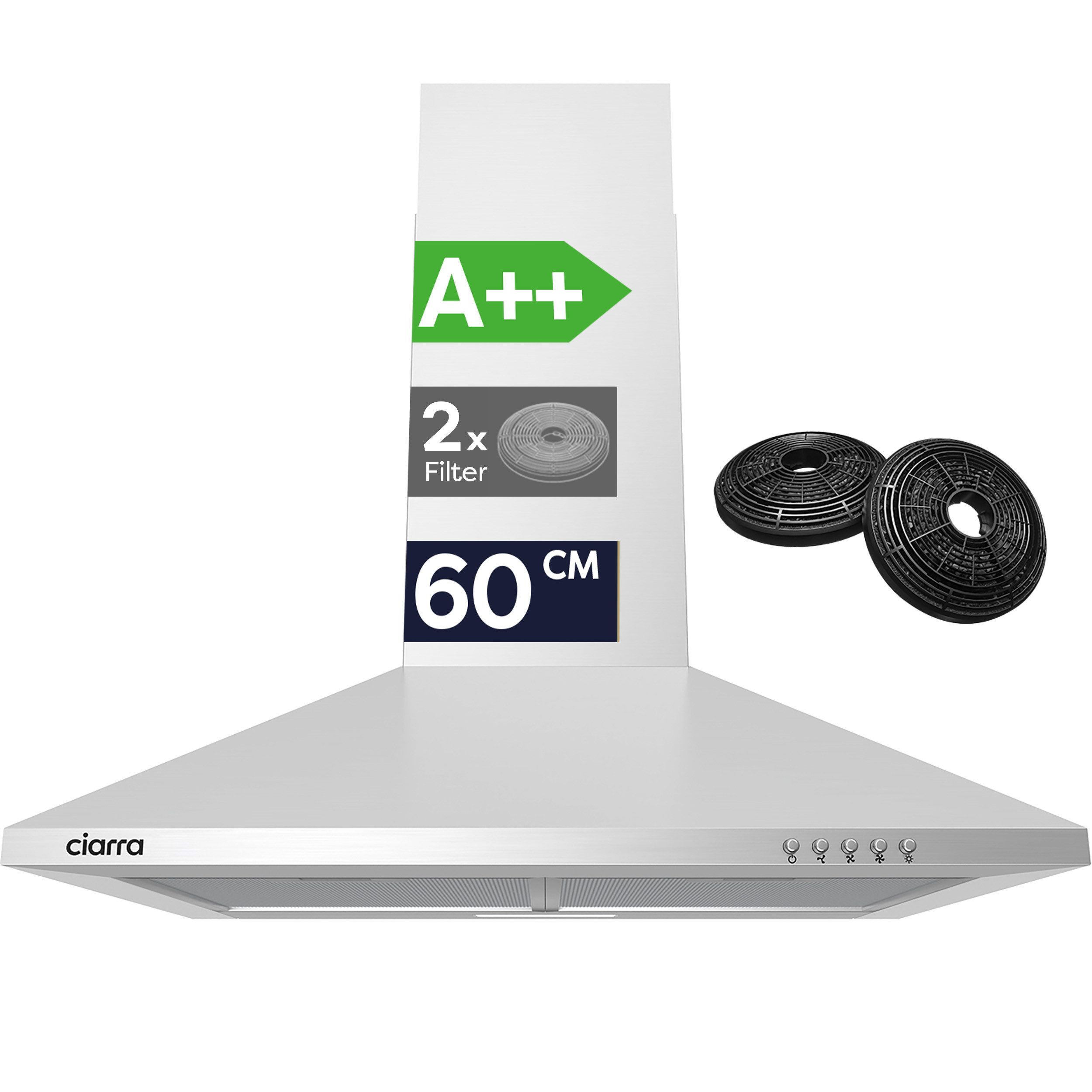 CIARRA Wandhaube A++ 370 m³/h Dunstabzugshaube 60 cm & 90 cm Umluft & Abluft 3 Stufen Serie CBCB6201 CBCS6201-FBM CBCS9201 CBCB9201 A++ 370 m³/h Dunstabzugshaube 60 cm & 90 cm Umluft & Abluft 3 Stufen, leise Pyramidenhaube mit Kohlefilter, Aluminumfilter, LED-Beleuchtung
