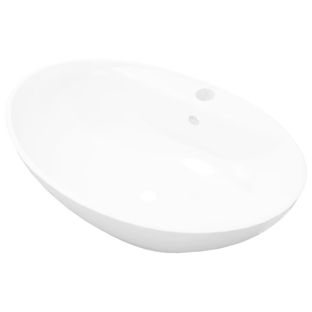 vidaXL Waschbecken Luxus-Keramikbecken Oval mit Überlauf und Wasserhahnloch