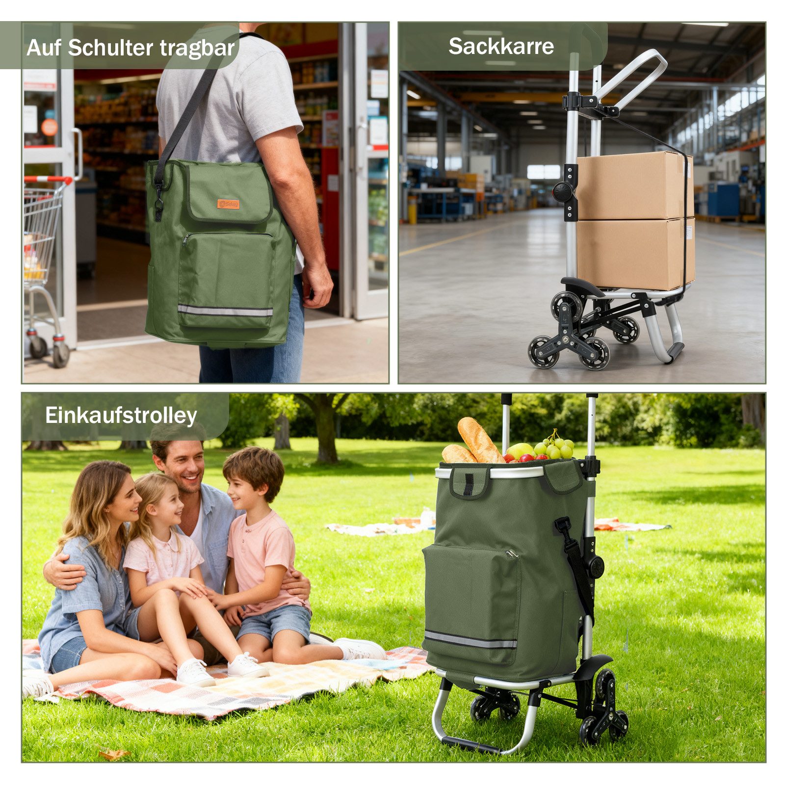 Sekey Einkaufstrolley Klappbarer Einkaufswagen mit Kühlfach, Treppensteiger Trolley 3 in 1, 42 l, Faltbarer Einkaufswagen inkl. Einkaufschip und Spanngurt – Bild 5 von 5