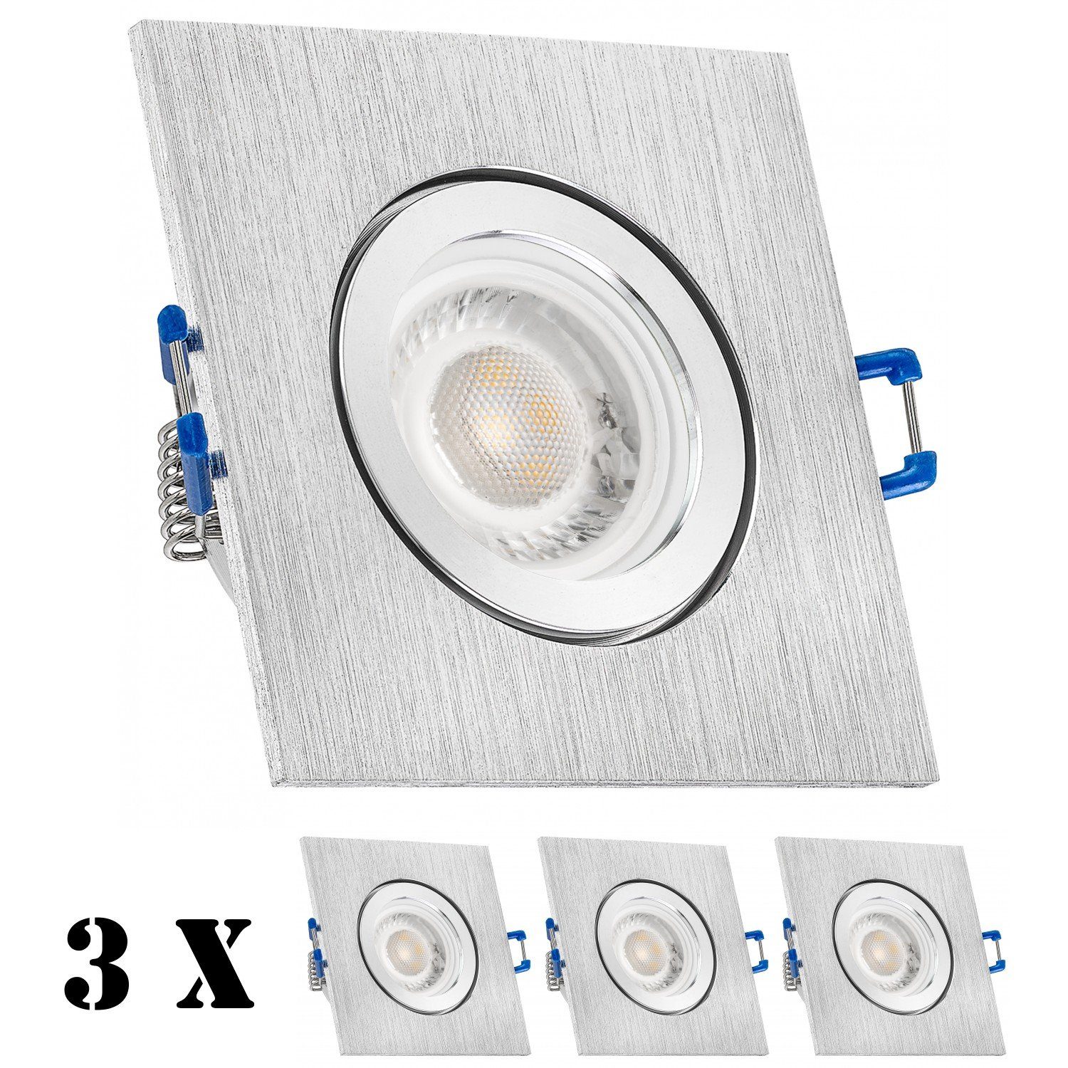 Einbaustrahler LEDANDO LED LED Einbaustrahler in IP44 Set gebürstet extra flach aluminium mit 3er