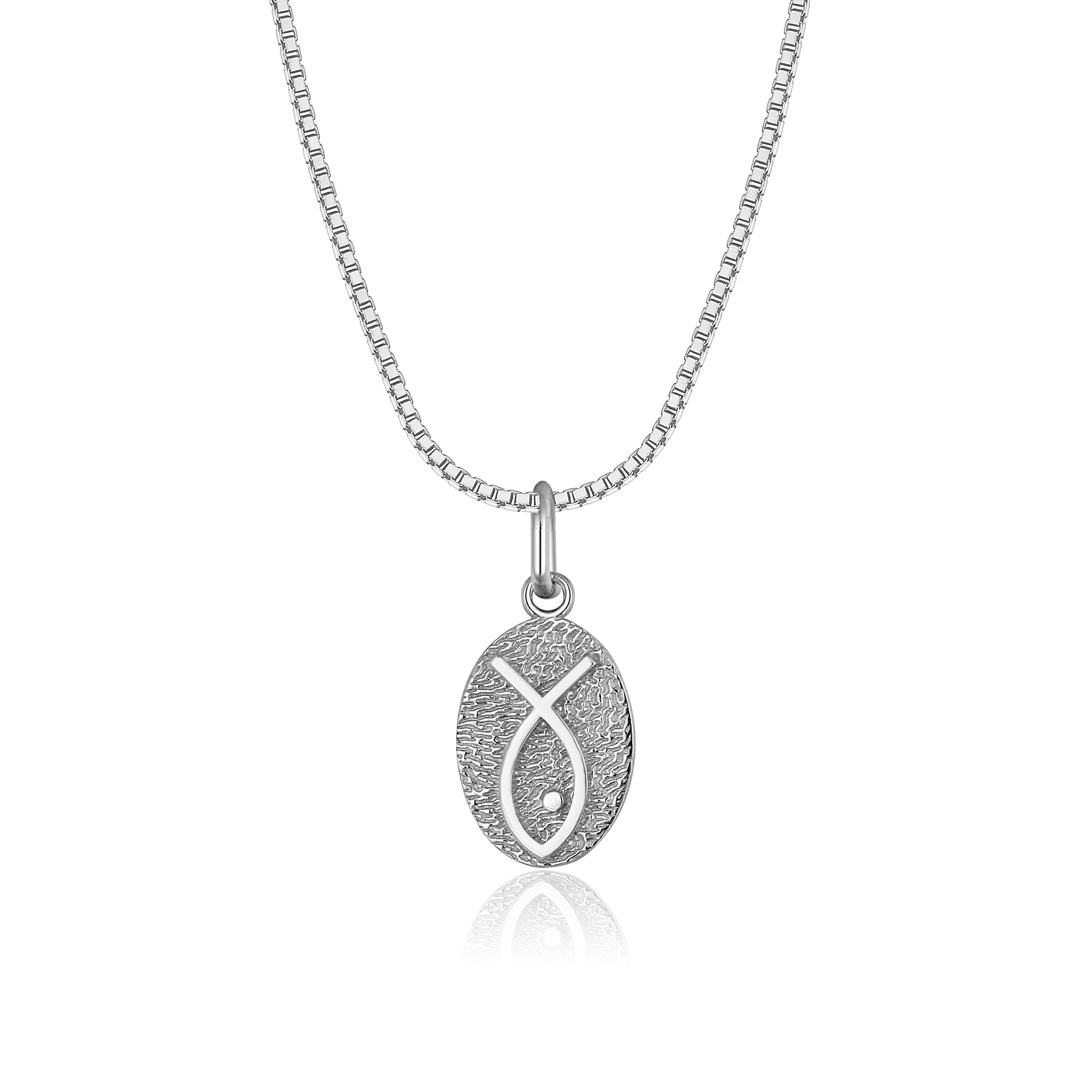 Kette mit Anhänger Silber Kette Ichthys Fisch-Symbol 925 Silber Christusfisch Jesusfisch