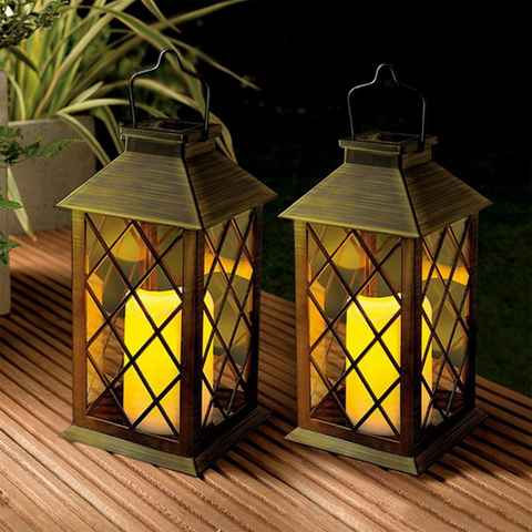 Vicbuy LED Solarleuchte, 2er Set Bronze Laterne, Solar-Kerzen, Flackereffekt