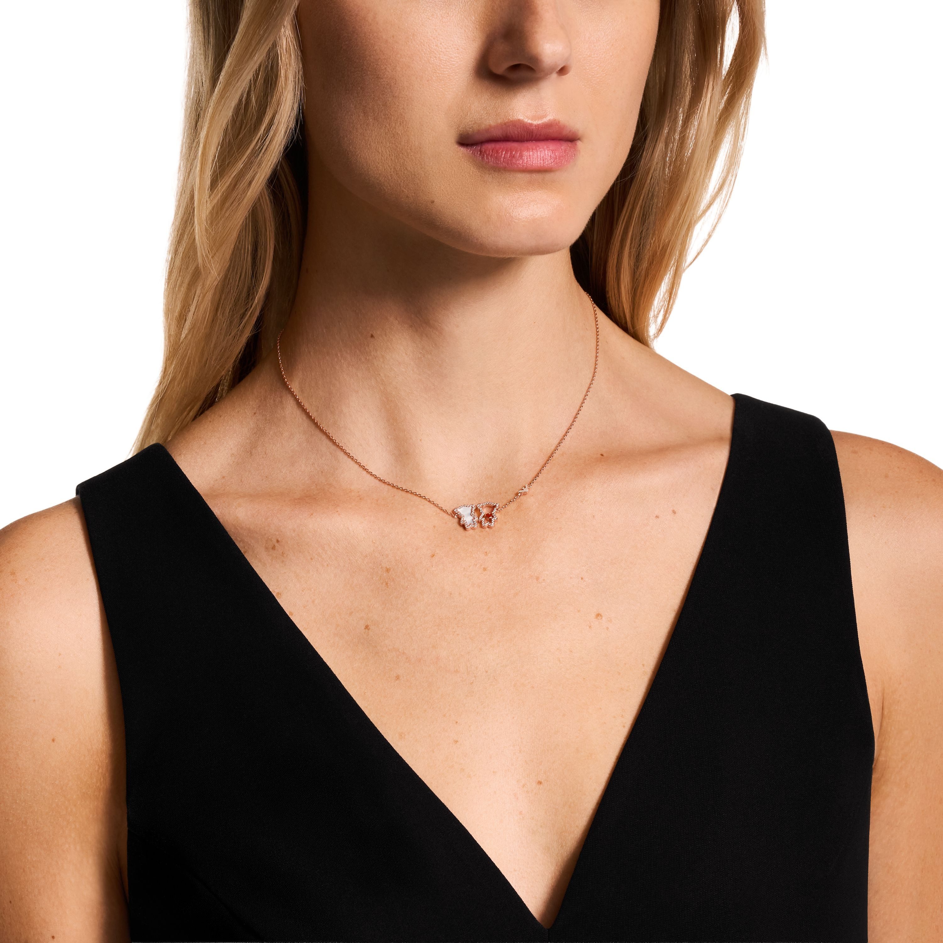 Emporio Armani Kette mit Anhänger Schmuck Geschenk Metall Bärchen mit Herz, mit Zirkonia (synth) - mit Perlmutt